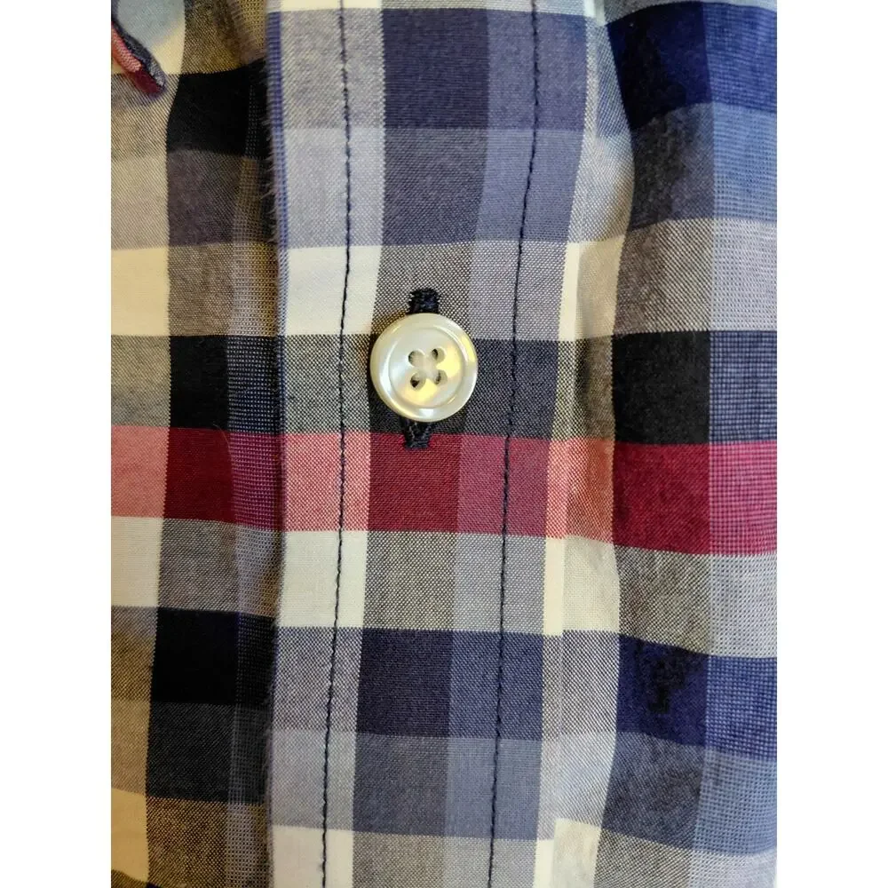 Banana Republic Soft Wash Standard Fit Plaid Button Up Shirt Mens L Blue Preppy